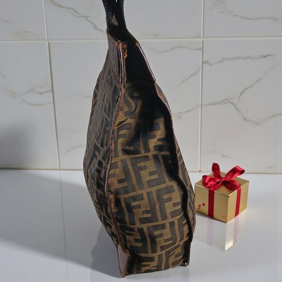 Fendi Vintage Leather Trimmed Zucca Brown Medium Foldable Tote - Picture 4 of 12